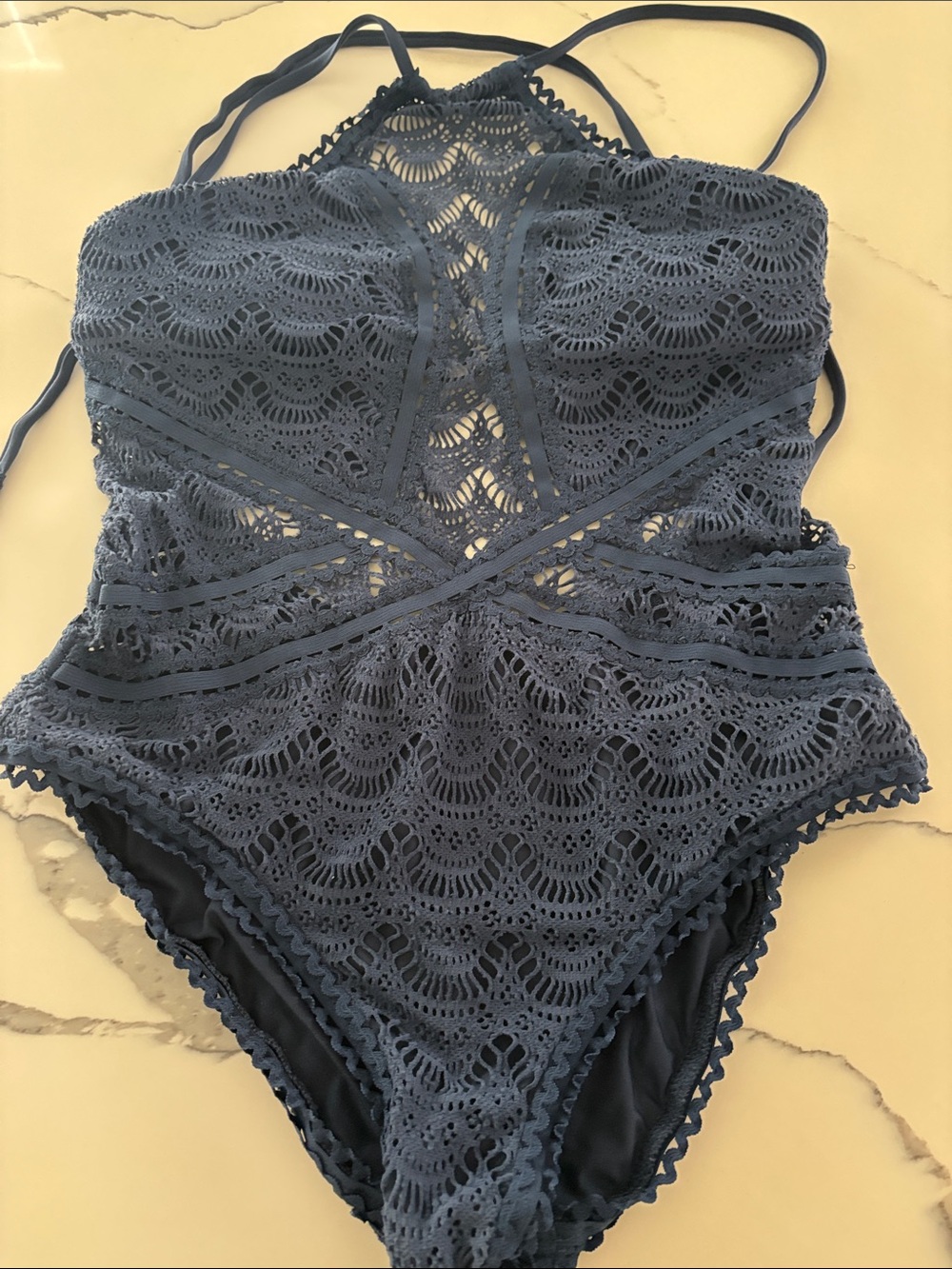 BECCA Navy Crochet One-Piece Swimsuit